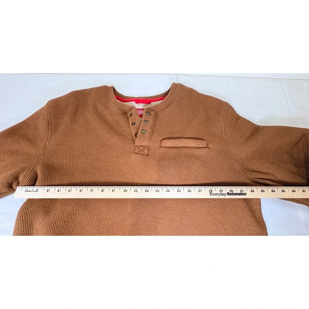 Coleman‎ Men Henley Shirt Sherpa Lined Waffle Size Extra Large XL Brown Tan